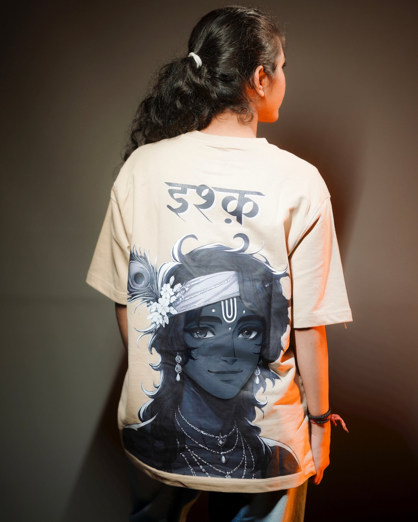 Ishq (RadhaKrishna) Oversized Premium Tshirt | Beige & Olive