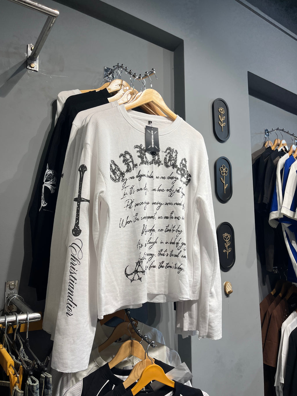 White Gothic Text Waffle Boxy Fit Unisex Tee