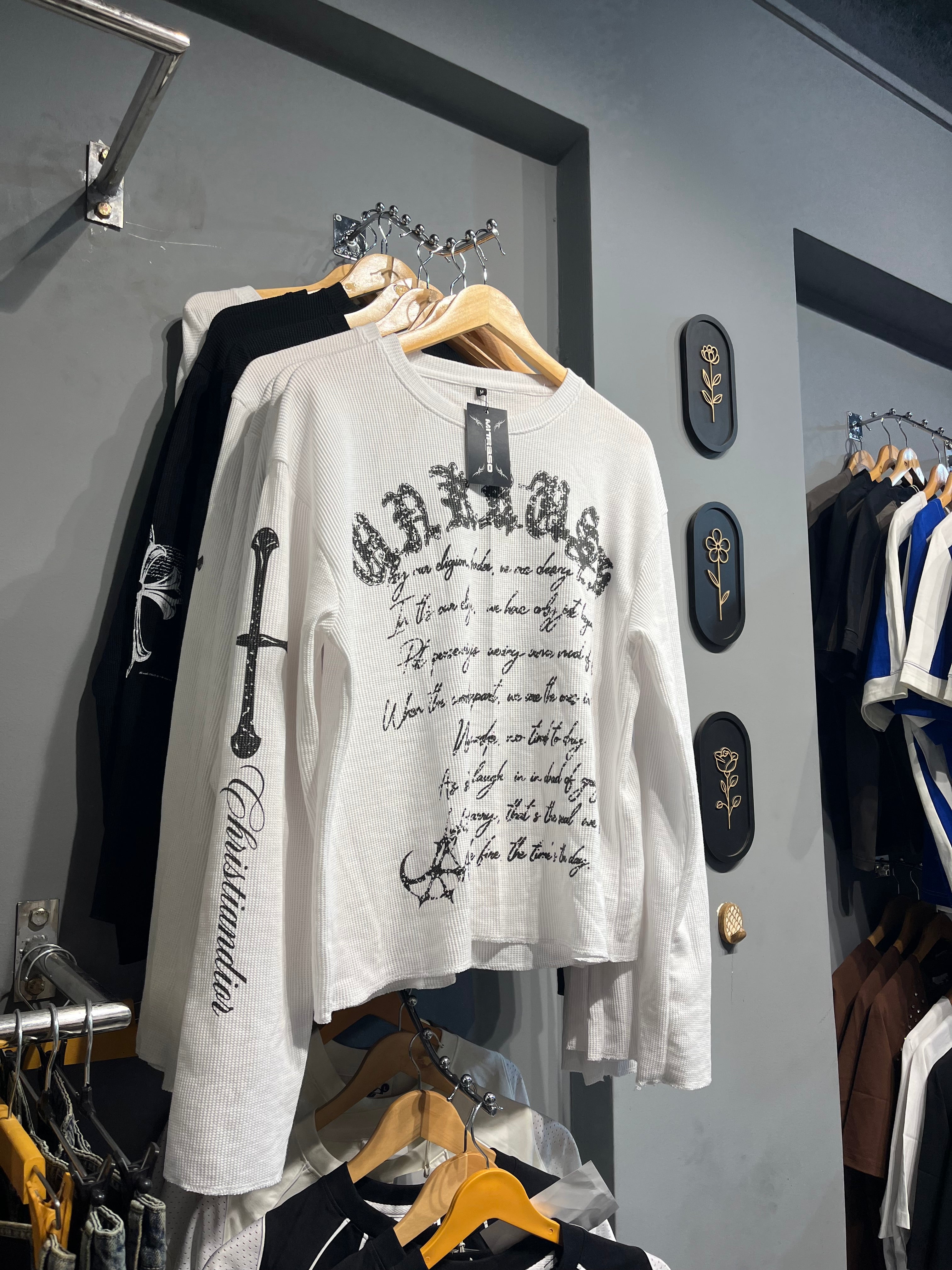 White Gothic Text Waffle Boxy Fit Unisex Tee