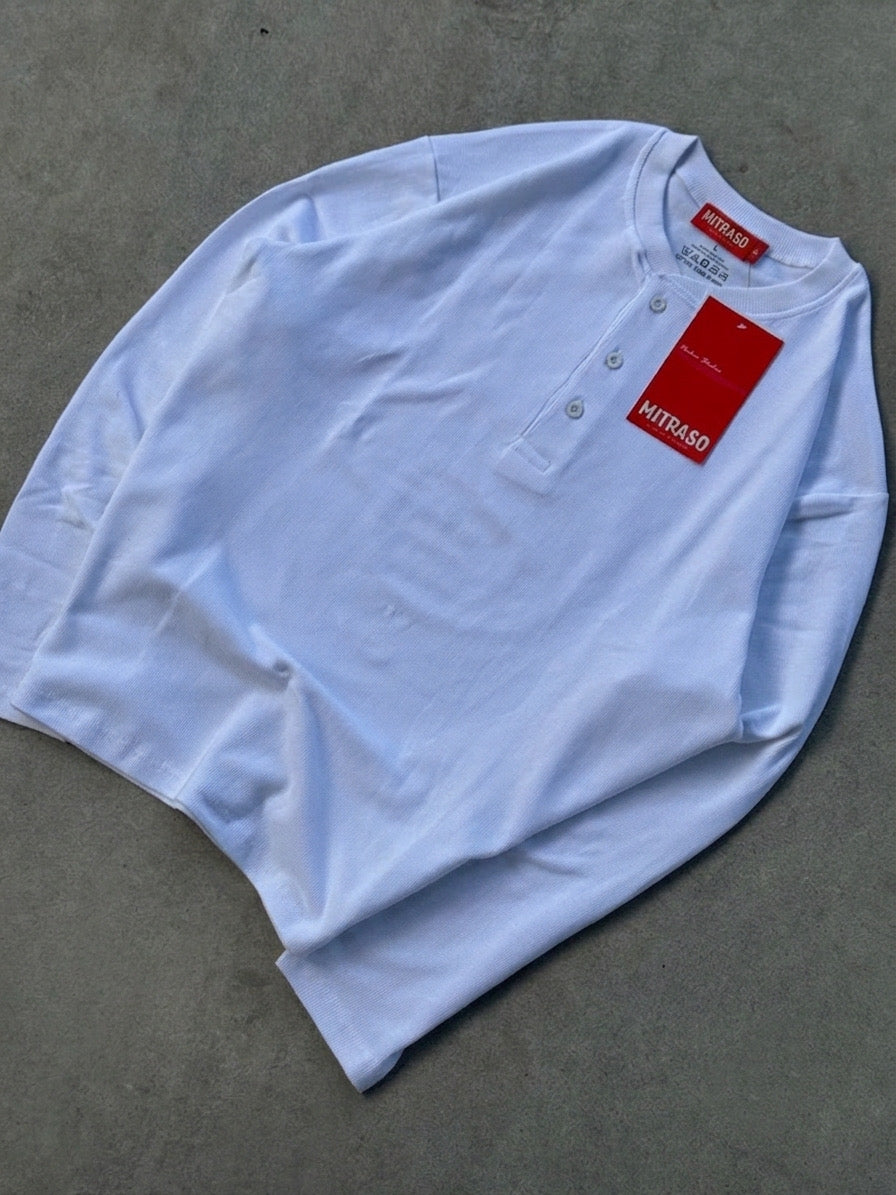 White Waffle Henley Tee- Loose Fit