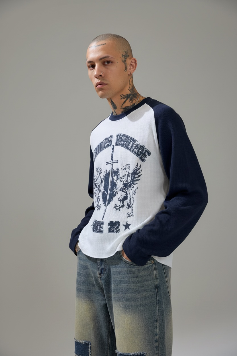 Waffle Raglan Boxy Fit Unisex Tee 01