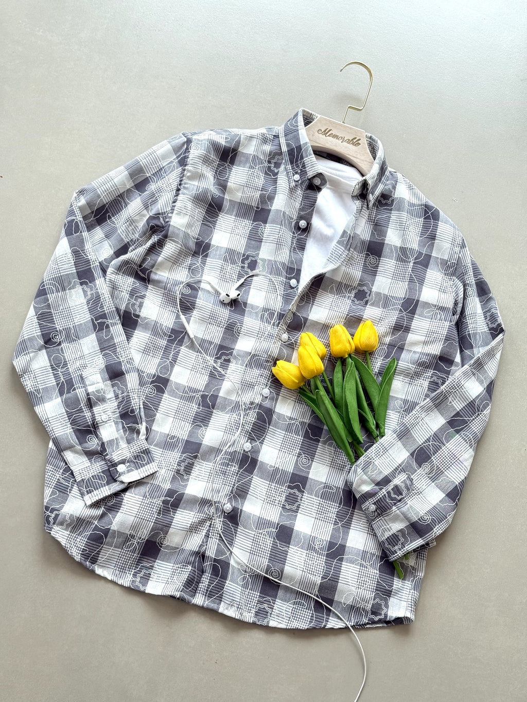 Embroidery Check Patern Shirt Premium