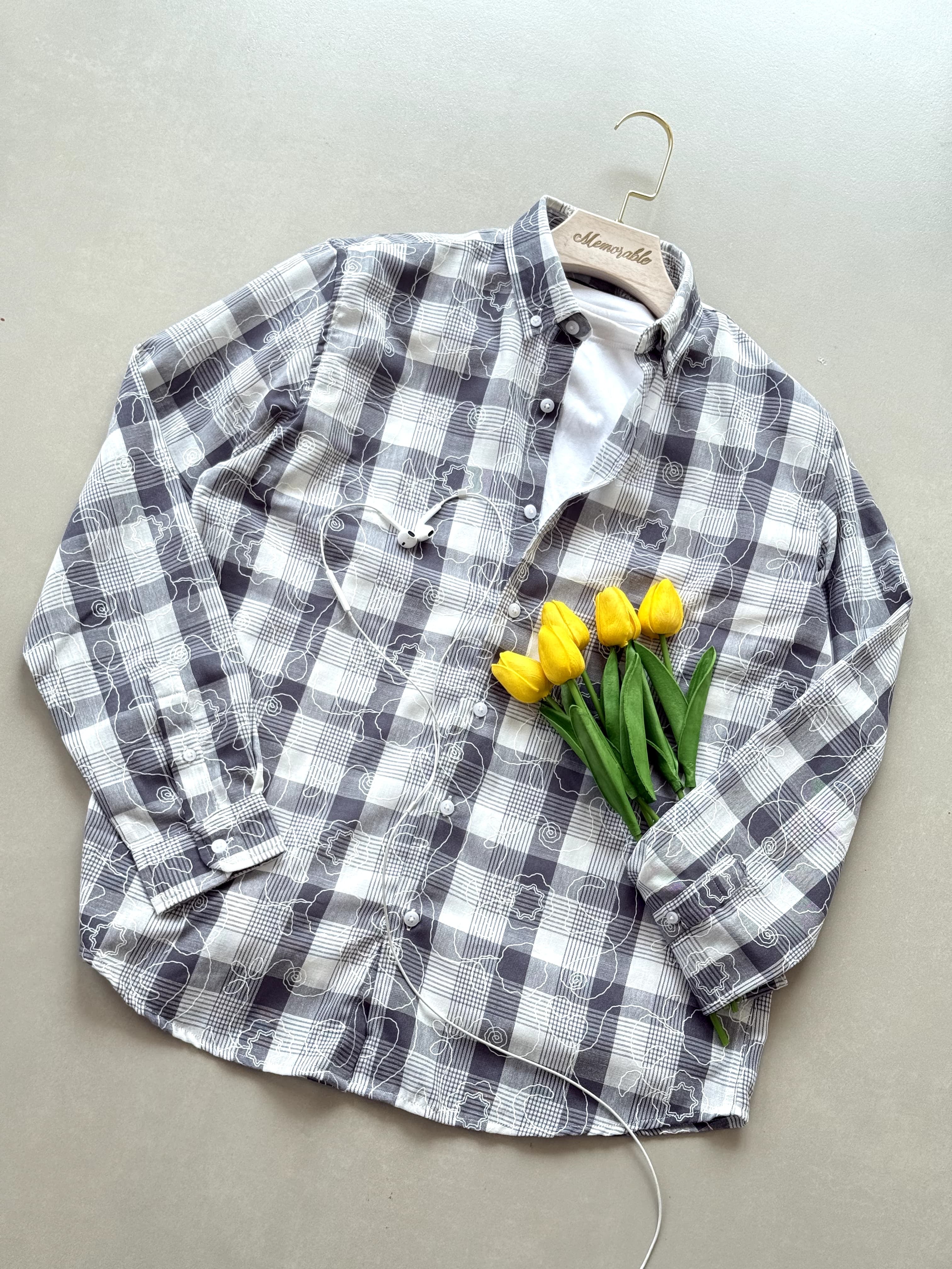 Embroidery Check Patern Shirt Premium