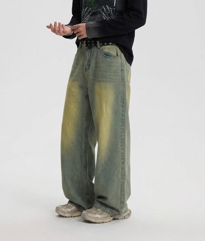 Unisex Baggy Denim - Green Vtg Wash