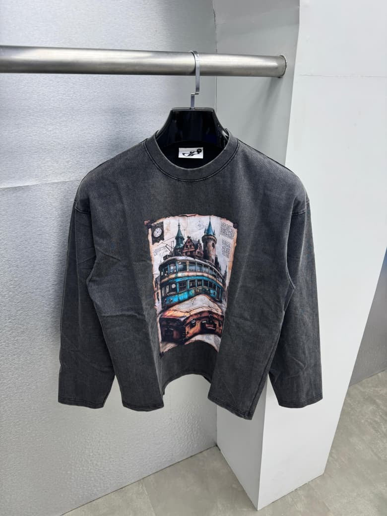 Acid Washed Full Sleeve Unisex Oversized Graphic Tee | 05x
