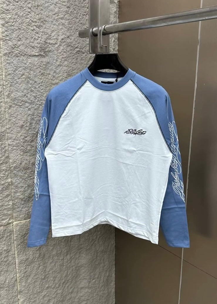 Raglan Emroidery Full Sleeve Tee- sky blue