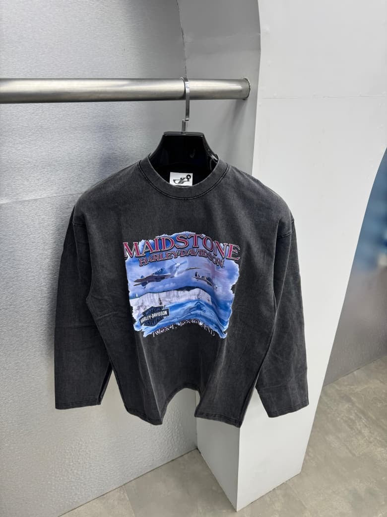 Acid Washed Full Sleeve Unisex Oversized Graphic Tee | 01x