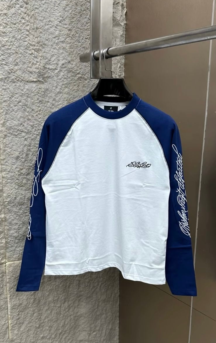 Raglan Emroidery Full Sleeve Tee- navy blue
