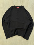 Black Waffle Henley Tee- Loose Fit