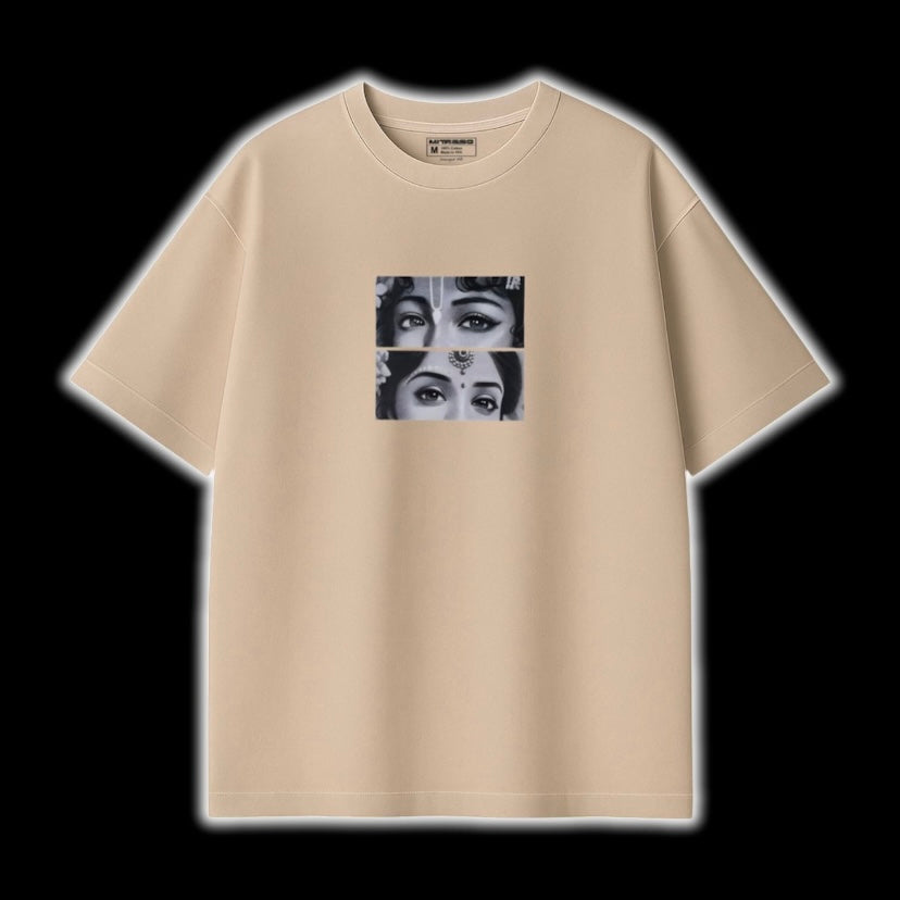Ishq (RadhaKrishna) Oversized Premium Tshirt | Beige & Olive 