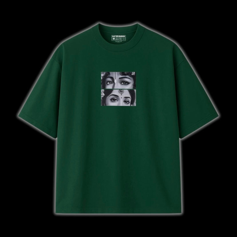 Ishq (RadhaKrishna) Oversized Premium Tshirt | Beige & Olive 